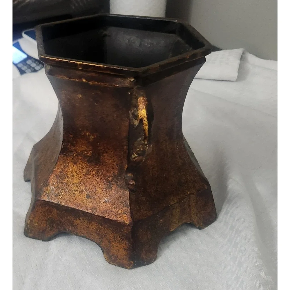 Rustic Decorative Metal Vase / Urn with Scroll Handles – Farmhouse Home Décor